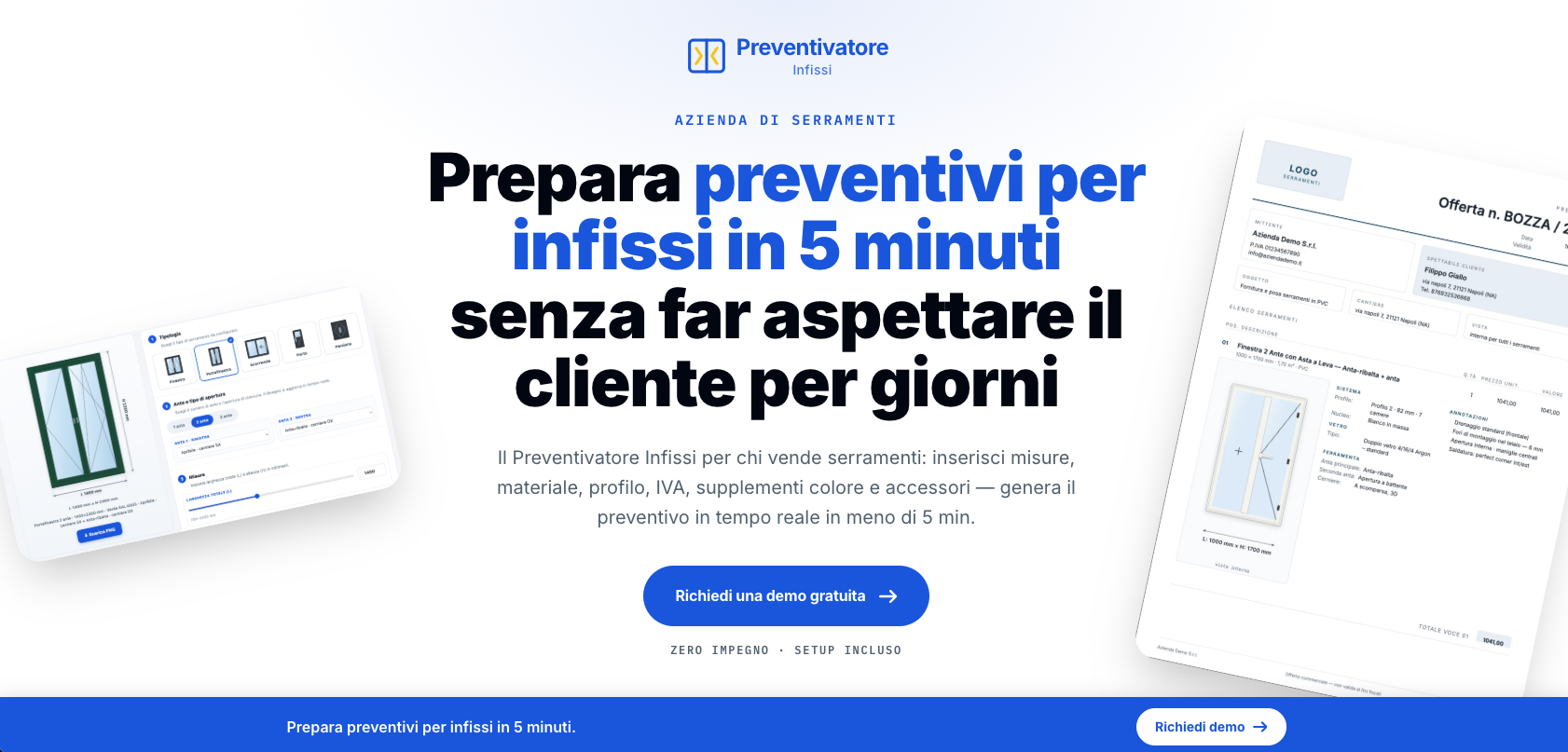 Schermata del Preventivatore Infissi